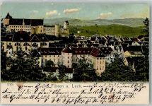 87629 W8958 Füssen 1904 Lithographie Panorama des Ortes mit Hohem Schloss und Kirche St. Mang