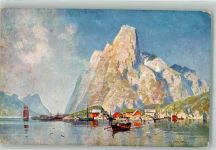 1905 Künstlerkarte Fischerboot Hafen