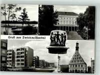 08056 O9500 Zwickau Foto AK Schwanenteich Klubhaus Grubenlampe Neubaugebiet Planitz Gewandhaus Fotograf Hoffmann VEB Foto-Verlag