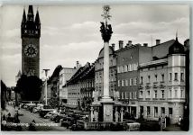 94315 W8440 Straubing 1954 Foto AK Denkmal Säule Auto Cafe Rohrmayer Notopfermarke Berlin