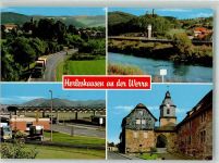 37293 W3443 Herleshausen Foto AK Grenze LKW Kirche Werrapartie
