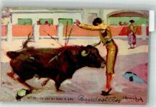 Torero mit einem Stier in der Arena Stierkampf Künstlerkarte
