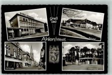 59227 W4730 Ahlen , Westf 1965 Foto AK Kaserne Bahnhof Sparkasse Oststrasse