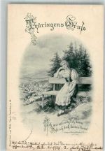 Junge Frau im Trachtenkleid Trachten Thüringen 1899 Künstlerkarte