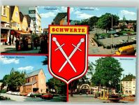 58239 W5840 Schwerte Foto AK Kath. Kirche St. Marien Bahnhofsvorplatz Auto Wappen