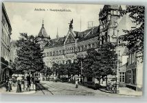 52062 W5100 Aachen Foto AK Litfaßsäule Postamt Straßenbahn