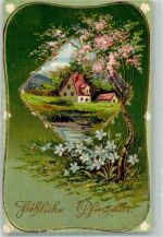 Jugendstil Pfingsten 1908 Prägedruck