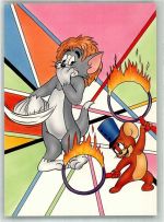 Zeichentrickserie Tom und Jerry im Zirkus mit Feuerreifen Tiere vermenschlicht Humor Fernseher Comic Künstlerkarte