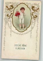 Glückwunsch Jugendstil Kind Blumen G.O.M. 2772 Namenstag 1922