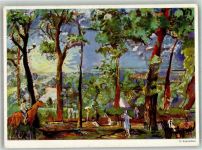 Richmond sign. Kokoschka, Otto Terrasse von Richmond Verlag Hanfstaengl Nr. 453 Expressionismus Künstlerkarte