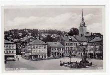 Sebnitz mit Markt und Geschäften. Karte beschrieben Top Erhaltung.