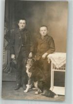 Zwei Jungs mit ihrem Hund Collie Privatfoto AK
