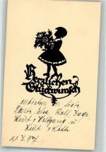 Scherenschnitt Glückwunsch Kind Blumen Schwindt, A. Künstlerkarte