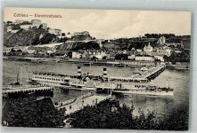 W5400 Koblenz am Rhein Raddampfer Kaiserin Auguste Victoria passiert die Pontonbrücke unterhalb der Festung Ehrenbreitstein Rheinschiff