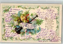 Spruch Flöte Fingerschellen Jugendstil 1904 Prägedruck