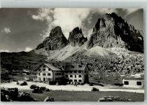 Sellajoch Passo Sella 1953 Foto AK Gasthaus Rufugio Passa Sella Auto