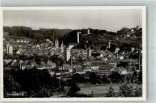 88212 W7980 Ravensburg , Württ Foto AK Panorama der Stadt mit Bahnhof und Gemalter Turm