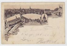Heilsbronn, Lithographie mit Kloster, Marktplatz u. Münsterplatz gelaufen, mit Marke und Stempel von 1896. Leicht bügig, Vorder- und Rückseite stockfleckig, sonst gut erhalten