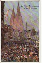 Köln, Künstlerkarte, Rosenmontagszug auf dem Wallrafplatz gelaufen von 1935. leichte Eckabschürfungen, sonst gut erhalten Karneval