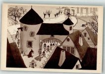 sign. Dratz Jean Das Sing Sing-Gefängnis in der Altstadt Comic Künstlerkarte