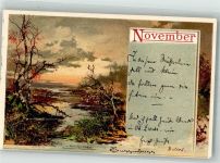 Monat November Eine trostlose Herbstlandschaft Adelskorrespondenz Guggenberger, T. 1899 Lithographie / Künstlerkarte