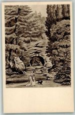 99423 O5300 Weimar , Thür Künstlerkarte sign. Kraus, Georg Grotte der Sphinx im Park bei Weimar