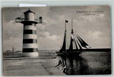 18055 O2540 Warnemünde - Leuchtturm Schiff Segel Ostseebad