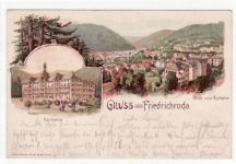 Gruß aus Friedrichroda. Totalansicht - Blick vom Kurhaus aus gesehen Kurhaus gelaufen Eckbug unten rechts sonst gut erhalten.