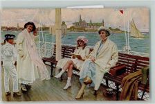 sign. Paul Fischer - Ferienzeit Schifffahrt AK Dänische Kunst 1918 Künstlerkarte