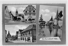 Merkendorf in Mittelfranken. Blick auf die Kirche Tor gelaufen. Gute Erhaltung.