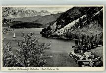 82431 W8111 Urfeld , Oberbay Foto AK Hotel Fischer am See Segelboot Walchensee Wetterstein