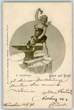 Engel Amor als Schmied Eheringe Verlag Ackermann Nr. 400 AK Gabelsberger 1898 Künstlerkarte