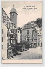 Wertheim am Main. Platz an der Evang. Kirche und St. Kilianskapelle ungelaufen Sehr gut erhalten.