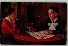 Wahrsagerin Karten legen sign. Alfred Russo Kartenspiel Künstlerkarte