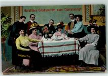 Namenstag Kuchen Tafelgeschirr AK gedeckter Tisch 1912