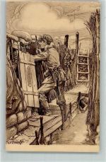 Posten Unterstandstür aus Holz mit Margarine Werbung AK Schützengraben WK I 1916 Künstlerkarte