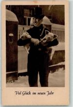 Neujahr Schwein Ferkel im Arm Schornsteinfeger 1941