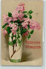 Blumenvase Pfingsten Flieder 1914 Prägedruck