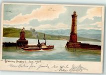 88131 W8990 Lindau Bodensee 1900 - Hafeneinfahrt Leuchtturm Bayerischer Löwe