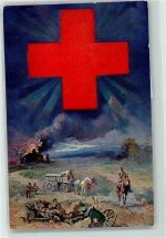 Krankenwagen im Feld , Verwundete - Rotes Kreuz am Himmel Rotes Kreuz Künstlerkarte