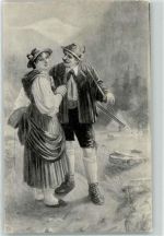Jägerliebe AK Trachten Bayern 1900 Künstlerkarte