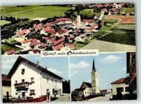84163 W8386 Oberhausen , Kr Landau a d Isar - Wohn-u.Geschäftshaus Zigarettenautomat Pfarrkirche Maria Himmelfahrt Fliegeraufnahme