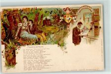 Mailiedchen - Alimente Storch - Erotik Poesie / Liebe Liederkarte 1900 Lithographie
