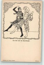 Deutsche Volksspiele und Märchenspiele Nr. 16 - Der Tod und der Landsknecht sign. Hoerner Getrud Märchen Künstlerkarte