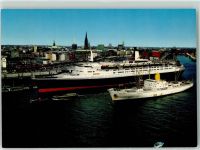 W2000 Hamburg Überseebrücke mit Queen Elizabeth 2 Frachtschiff Hafen