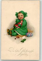 Geburtstag Kind Puppen Spielzeug AK Baumgarten, Fritz 1923 Gebrauchsspuren