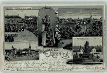 84503 W8262 Altötting 1902 Lithographie Prozession Kapellenplatz Marienbrunnen Kirche Mond Gnadenbild