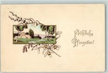 Passepartout Landschaft Birke AK Pfingsten 1912 Prägedruck