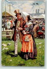 W8000 München Zieher, Ottmar 1810 sign. F.Bin Pärchen Bierkrug Oktoberfest Künstlerkarte