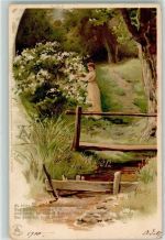 Fluss Frau Pfingsten 1900 Prägedruck